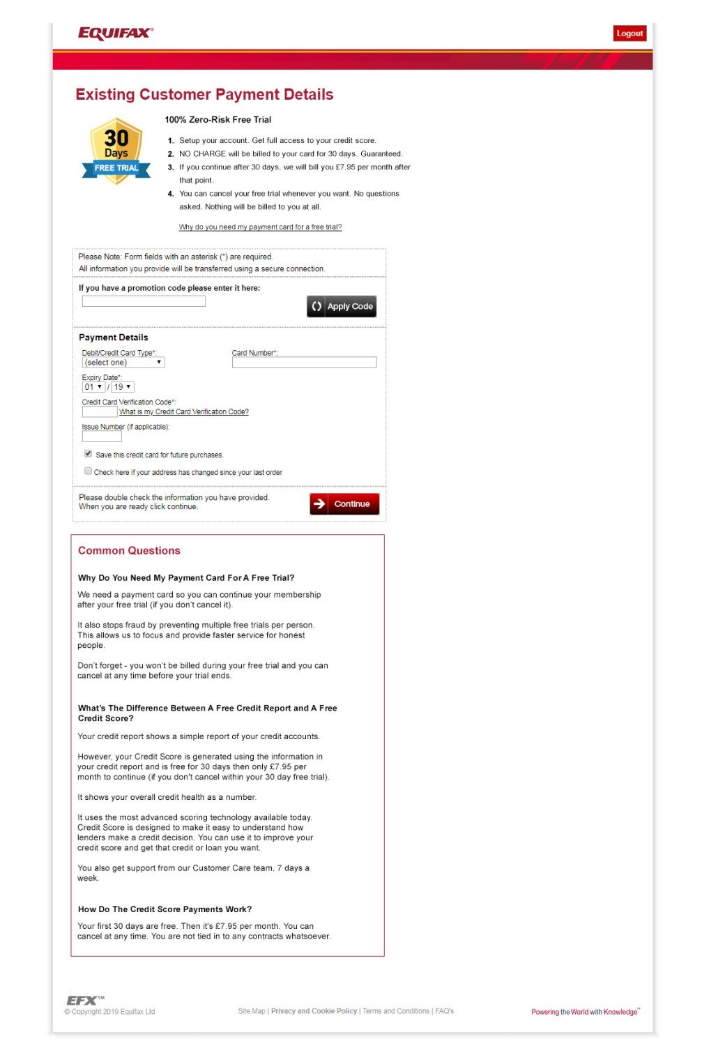 The full suggested payment page