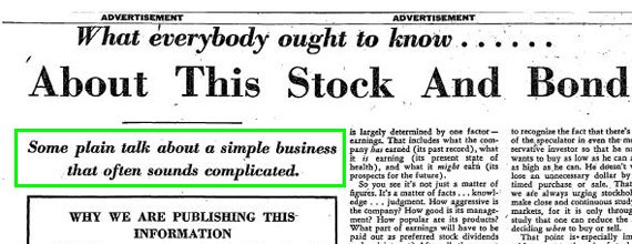 Great ad: Louis Engel overcame skepticism early in this ad (which went on to build the company Merill Lynch).